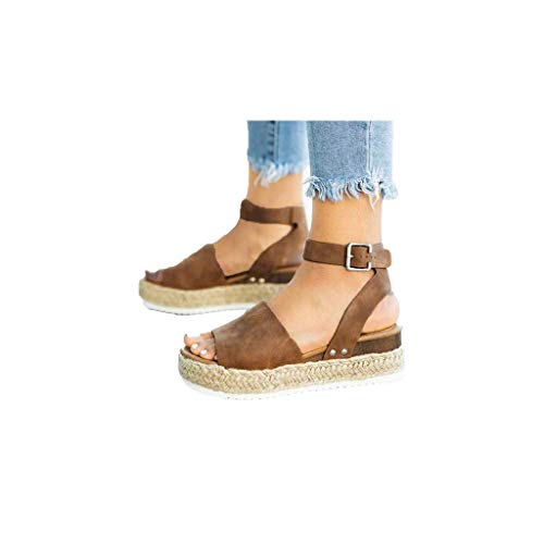 Dorical Sandalias Mujer Cuña Verano Plataformas Chanclas Correa Tobillo Sandalias Punta Abierta Zapatos Tacón Anc Mujer Verano 2019 Zapatos Mujer Plataformas Verano Cuña Sintética acon (41, marrón)