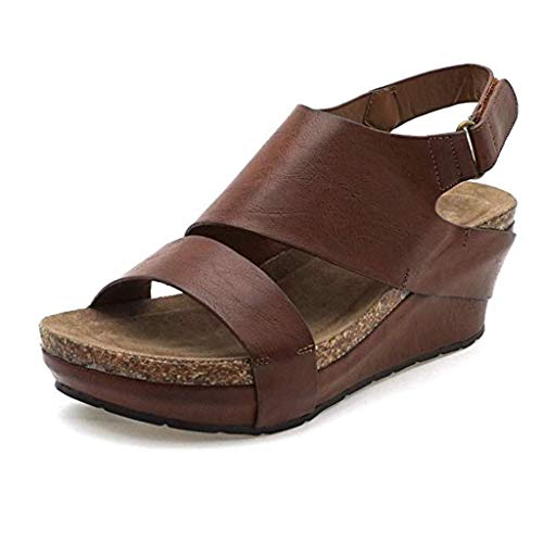 Dorical Sandalias romanas con boca de pez vintage para mujer Plataforma impermeable para mujer cuña Cuñas impermeables sandalias Closed Toe, Espadrilles andalias de Punta Descubierta