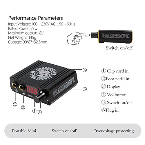 Dragonhawk Extreme Tattoo Kit 2 Pro Tattoo Machines Rotary Machine Coil Gun Power Supply Disposable Needles Tip Foot Pedal EUYMX10-2