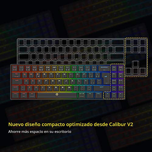 DREVO Calibur V2 Cherry MX Azul RGB 60% Teclado Mecánico para Juegos, Distribución QWERTY Españo, Compacto de 72 Teclas, Compatible con PC/Mac, USB C, Negro