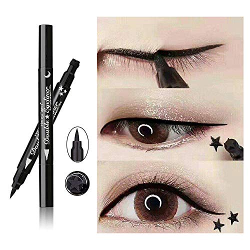 Dsaren Delineador de Ojos Negro Sello Del Tatuaje Lapiz De Ojos Waterproof Pencill Eyeliner Doble Cabeza Líquido en Forma Estrella 4PCS