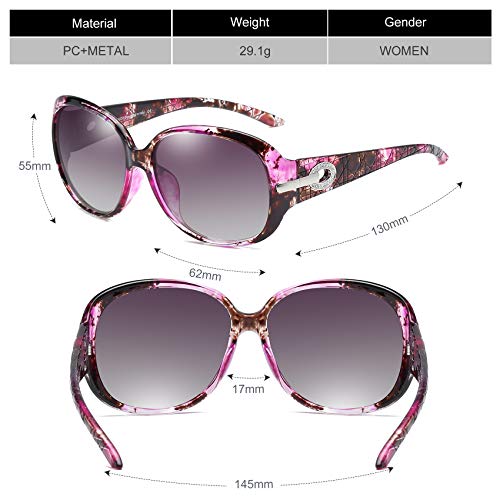 Duco Mujer Gafas de sol Classic Fashionable Ladies con lentes polarizadas de gran tamaño 100% protección UV 6214 (Púrpura Tortoise)