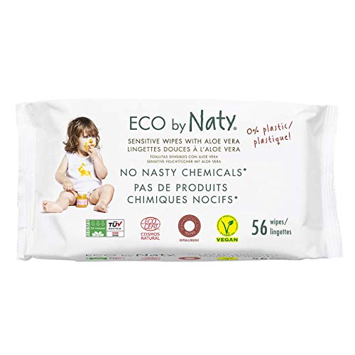 Eco by Naty Toallitas Aloe Vera para bebé, 672 unidades (12 paquetes de 56), Toallitas húmedas compostables hechas a base de fibras vegetales. 0% plástico. Sin sustancias nocivas.