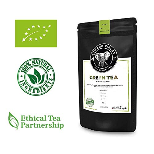 Edward Fields - Té Verde orgánico de alta calidad con Jengibre y Limón. Ingredientes y aromas naturales. Cantidad: 100g. Formato: Granel. Origen: China. Detox, antioxidante, adelgazante.