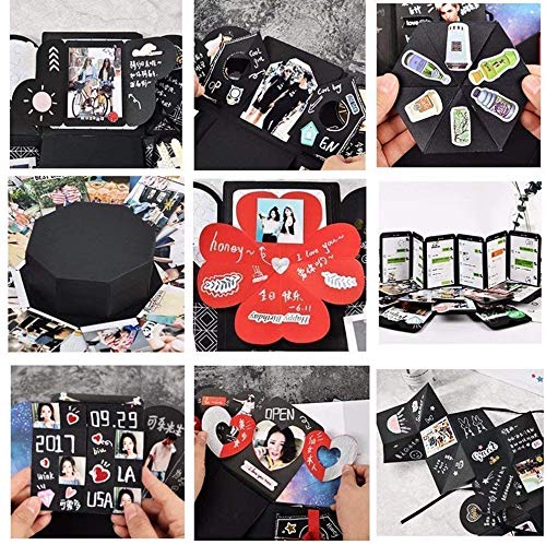 EKKONG Explosion Box Scrapbook Creative DIY Photo Album de Accesorios para cumpleaños Aniversario Boda San Valentín Día de la Madre Navidad,La Caja de Regalo con 6 Caras (Negro)