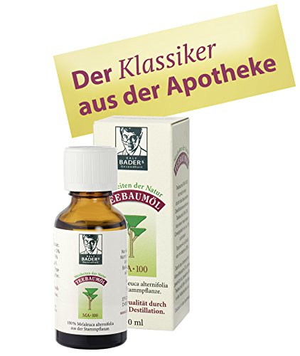 El aceite del árbol de té de BADERs. El clásico de la farmacia. Doble destilado. Desinfectando. La Melaleuca alternifolia australiana. 3 x 10ml