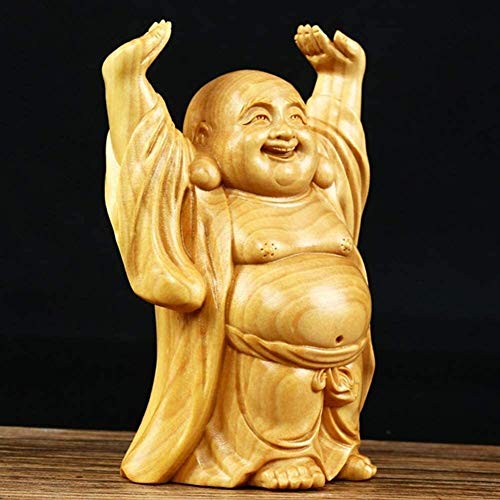 El boj Laughing Buddha Estatua Usar Feng Shui Showpiece Ornamento Decoración Sculpturin sabiduría y Riqueza 0831