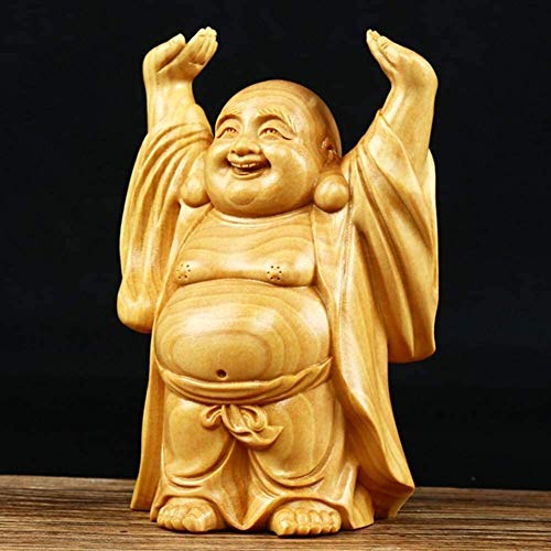 El boj Laughing Buddha Estatua Usar Feng Shui Showpiece Ornamento Decoración Sculpturin sabiduría y Riqueza 0831