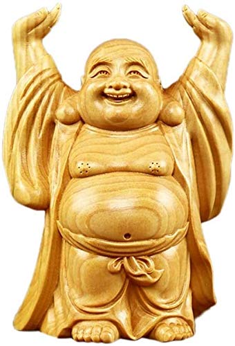 El boj Laughing Buddha Estatua Usar Feng Shui Showpiece Ornamento Decoración Sculpturin sabiduría y Riqueza 0831