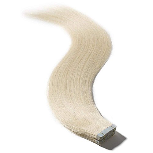 Elailite Extensiones de Pelo Natural Adhesivas Cabello Remy Humano - 60 cm #60 Rubio Platino - [2.5g *40 Piezas] 100g Tape in Hair Extension Liso