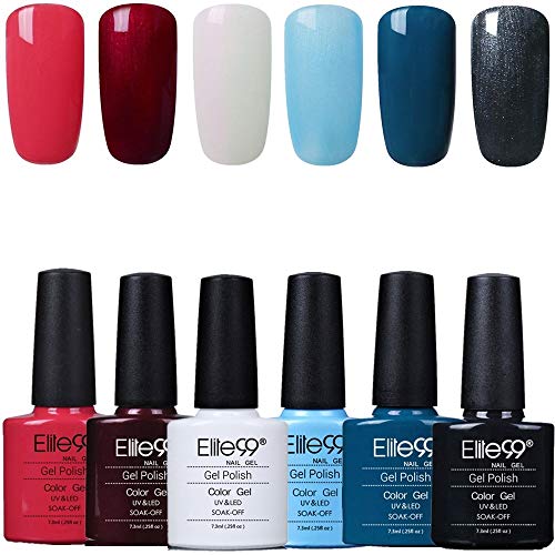 Elite99 Esmaltes Semipermanentes de Uñas en Gel UV LED, 6pcs Kit de Esmaltes de Uñas en Gel Soak Off 005