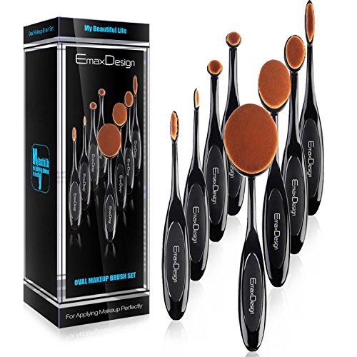 EmaxDesign ovalada Juego de brochas de maquillaje 8pcs Profesional Fundación Corrector Blending Blush líquido Polvo Crema cosméticos cepillos dientes Curve Maquillaje Herramientas para cara y ojos