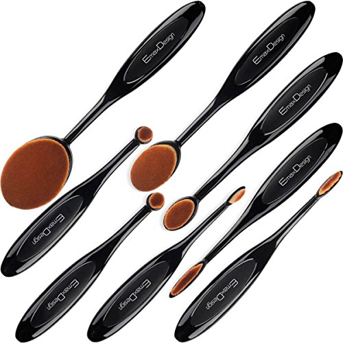 EmaxDesign ovalada Juego de brochas de maquillaje 8pcs Profesional Fundación Corrector Blending Blush líquido Polvo Crema cosméticos cepillos dientes Curve Maquillaje Herramientas para cara y ojos