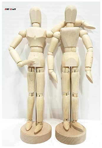 EMI Craft Mannekin Masculino y femeninode 20cm – Muñeco articulado, Marioneta de Madera, Maniquí Flexible .Set 2pcs (France Import)