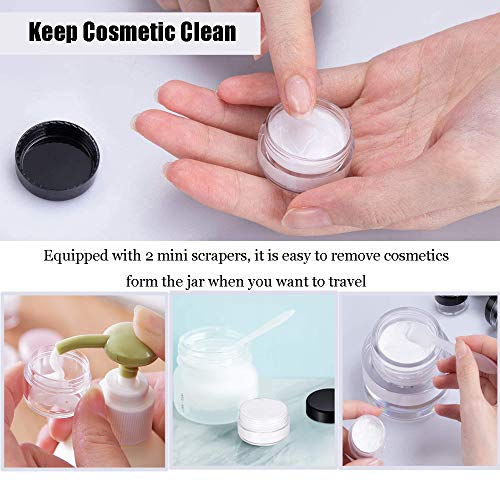 Envase Plástico Transparente Tarro Vacío Cosmético,Viaje de Muestra Recipientes Redondo, para loción, Crema, minivelas, cosméticos con 2 Piezas Mini Espátula(20 Piezas,5 ml)