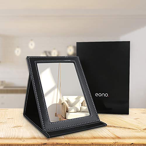 Eono by Amazon - Espejo Portátil de Maquillaje, Espejo Plegable de Viaje Pequeño de Escritorio Cuero PU, Espejos de Mano para maquillaje Fácil de Transportar para Viajar