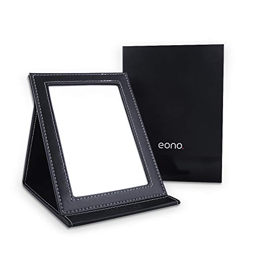 Eono by Amazon - Espejo Portátil de Maquillaje, Espejo Plegable de Viaje Pequeño de Escritorio Cuero PU, Espejos de Mano para maquillaje Fácil de Transportar para Viajar