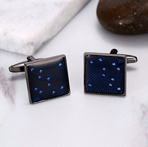 Epinki Joyería 2Pcs Hombre Gemelos Pulido Cuadrado Líneas Oscuro Azul Boda Novio Hombres Regalo