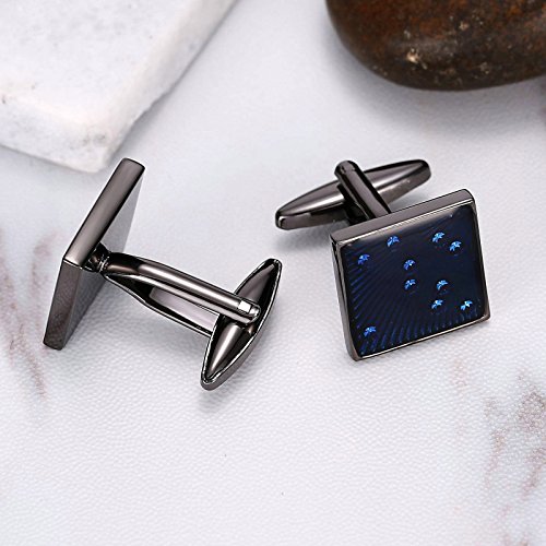 Epinki Joyería 2Pcs Hombre Gemelos Pulido Cuadrado Líneas Oscuro Azul Boda Novio Hombres Regalo