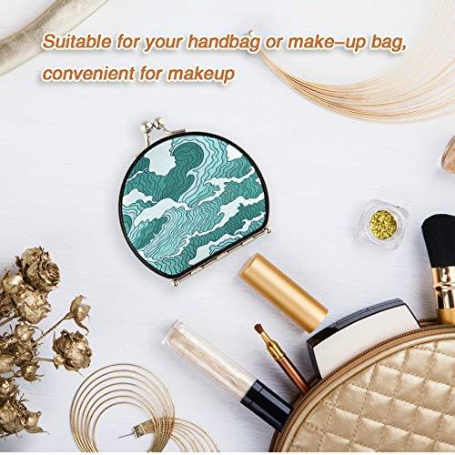 Espejo de viaje para hombre Olas asiáticas y espejo de maquillaje para el sol para adultos de doble cara con aumento de 2 X 1x Espejo de maquillaje compacto portátil plegable para