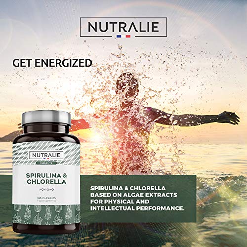 Espirulina & Chlorella 1800mg | Detox, Energía, Fuerza y Efecto Saciante | Superalimento Rico en Proteínas y Vitaminas | 180 Capsulas 100% Veganas | Nutralie