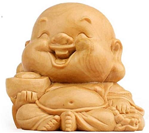 Estatuas Chino Feng Shui álamo Amarillo decoración Laughing Buddha de Madera de Ministerio del Interior del Coche atraer Buena Suerte Regalos Riqueza 0921