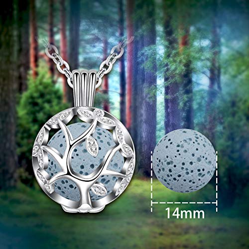 Eudora Collar Difusor Aromaterapia para Mujer Difusor de Aroma Colgante Arbol de la Vida, Piedra Volcánica para Aromaterapia Joyeria Perfume Jaula Bola de Lava 7pcs (Arbol de la Vida-CZ)