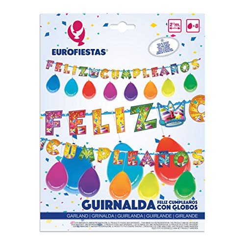 EuroFiestas Guirnalda Feliz Cumpleaños con 8 Globos Hats