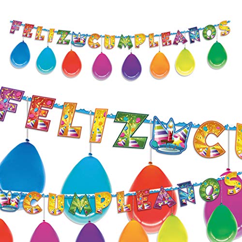 EuroFiestas Guirnalda Feliz Cumpleaños con 8 Globos Hats