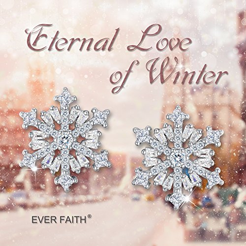 EVER FAITH Mujer Plata de Ley 925 Zirconia Cúbica Copo de Nieve Invierno Flor Stud Pendientes