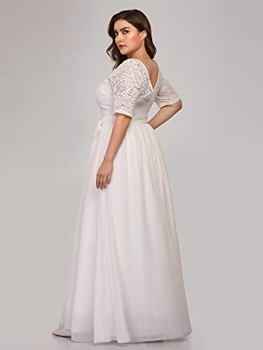 Ever-Pretty A-línea Encaje Talla Grande Vestido de Fiesta Cuello Redondo Largo para Mujer Blanco 50