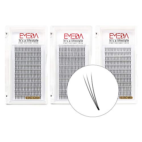 Extensiones de pestañas 3d W pestañas postizas individuales aumentan el volumen 0,15 C Rizadas 8 a 14 mezcladas / 12/14 mm 3 bandejas