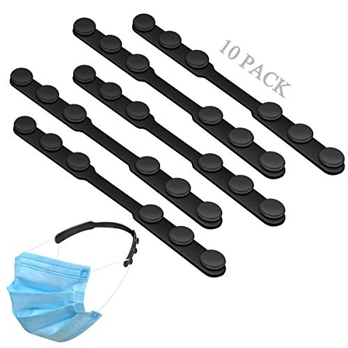 Extensor de Correa de Mascarilla de Silicona,10Pcs Extensor de Máscara Antideslizante Ajustable, Anti-Apriete Protector de Oreja Suave,Soporte de Gancho de Correa de Oreja Elástica Niños/Adultos,Negro