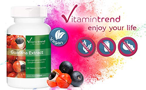 Extracto de guaraná 300mg – 4 veces mayor concentración – vegano – tratamiento para 6 meses – 180 comprimidos