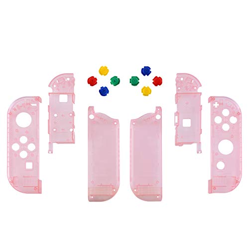 eXtremeRate Carcasa Semitransparente para Joy-con de Nintendo Switch Botones Funda Case de Agarre Joycon Shell con Botón Completo para Nintendo Switch-No Incluye Carcasa de Consola(Rosa Cereza)