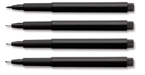 Faber-Castell 167100 - Pack de 4 rotuladores Pitt Artist Pens Black, diferentes grosores, color negro