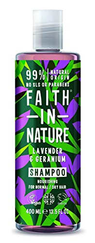 Faith in Nature Champú Natural de Lavanda y Geranio, Nutritivo, Vegano y No Testado en Animales, sin Parabenos ni SLS, para Cabello de Normal a Seco, 400 ml