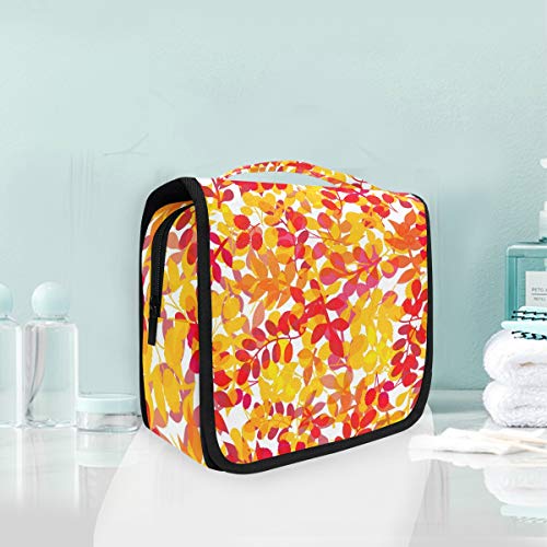 FAJRO - Bolsa de viaje para colgar en la pared, diseño de hojas de otoño, sin costuras, organizador de maquillaje para mujeres, bolsa multifuncional para niñas y mujeres