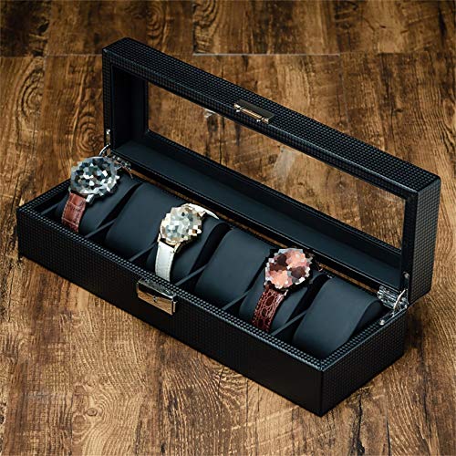 FCXBQ Caja de Almacenamiento de Joyas Caja de Reloj de Cuero de Fibra de Carbono Pulsera Maquinaria de joyería Caja de Almacenamiento de Relojes con Cerradura