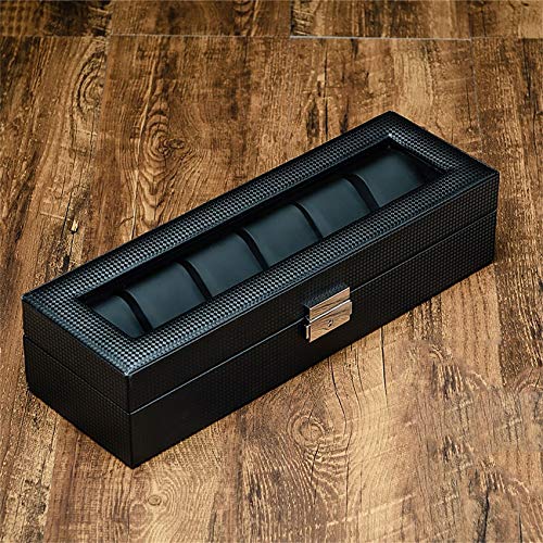 FCXBQ Caja de Almacenamiento de Joyas Caja de Reloj de Cuero de Fibra de Carbono Pulsera Maquinaria de joyería Caja de Almacenamiento de Relojes con Cerradura