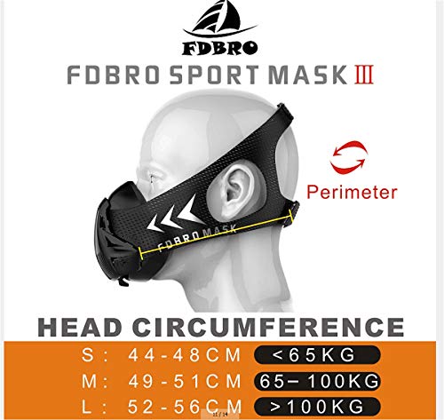 FDBRO Máscaras máscaras de Deportes, Estilo Negro, máscara;scara para Entrenamiento y acondicionamiento de Gran altitud, máscara scara Deportiva 2.0 (Fibra de Carbono, Large(>100kg))