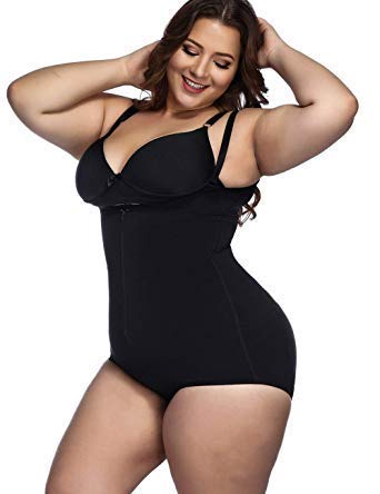 FeelinGirl Mujer Faja Reductora con Cinta Ajustable Corsé Bustier Ajustable Cremallera Shapewear Corset Waist Trainer Negro XL/Talla 42-44