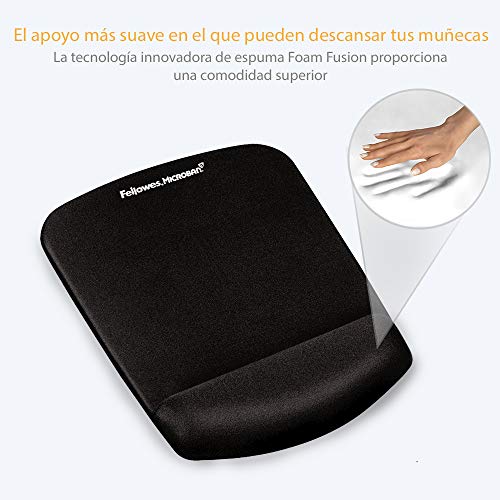 Fellowes Foam Fusion Plus Touch - Alfombrilla con reposamuñecas ergonómico para ratón, gel y espuma, color negro