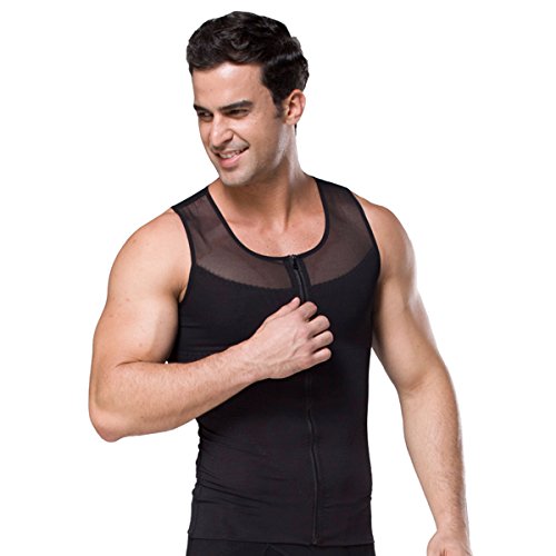 FEOYA - Men´s Body Shaper Ropa Interior para Hombre Talla Grande Reductora Adelgazante Suave Transpirable Chaleco Interior con Cremallera - Negro - XL