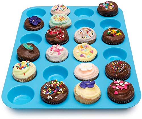 FINGER TEN Muffin Pan de Silicona Cupcake Set 24 moldes de Mini Tazas, moldes antiadherentes sin BPA para Alimentos (2 Azul + 2 Clip de Mano)