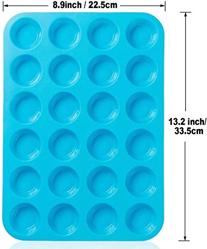 FINGER TEN Muffin Pan de Silicona Cupcake Set 24 moldes de Mini Tazas, moldes antiadherentes sin BPA para Alimentos (2 Azul + 2 Clip de Mano)