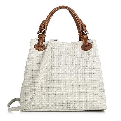 Firenze ARTEGIANI.Bolso de Mujer Piel auténtica.Bolso Tote Cuero Genuino Grabado Serpiente.Asa Hombro y Correa Bandolera. Made IN Italy. Vera Pelle Italiana. 33x29x17 cm. Color: Blanco