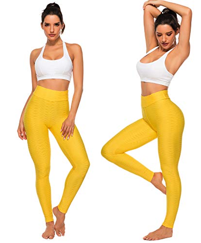 FITTOO Mallas Leggings Mujer Pantalones Deportivos oga Alta Cintura Elásticos Transpirables Amarillo L