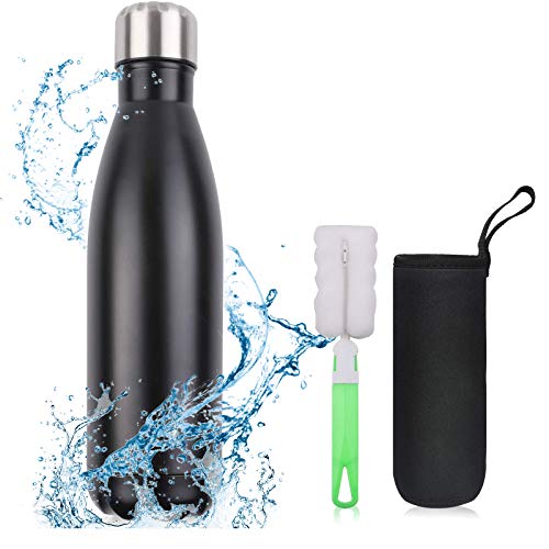 flintronic Botella Termica, 500ML Botella de Agua de Acero Inoxidable, Aislamiento de Vacío de Doble Pared, Botellas de Frío/Caliente Sin BPA & Eco Friendly, con 1 Portavasos y 1 Cepillo