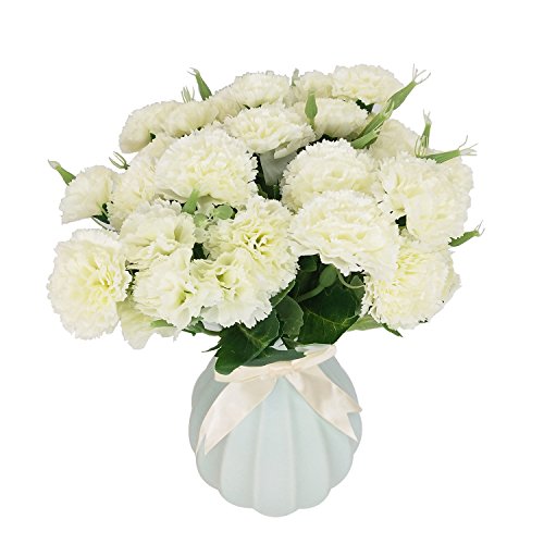 Flores Artificiales MZMing [4 piezas] Mejor Regalo 10 Flor Artificial de Clavel Flor de Seda Artificial Arbusto de Boda en Casa Decoración de Florero en Tumba - Blanco